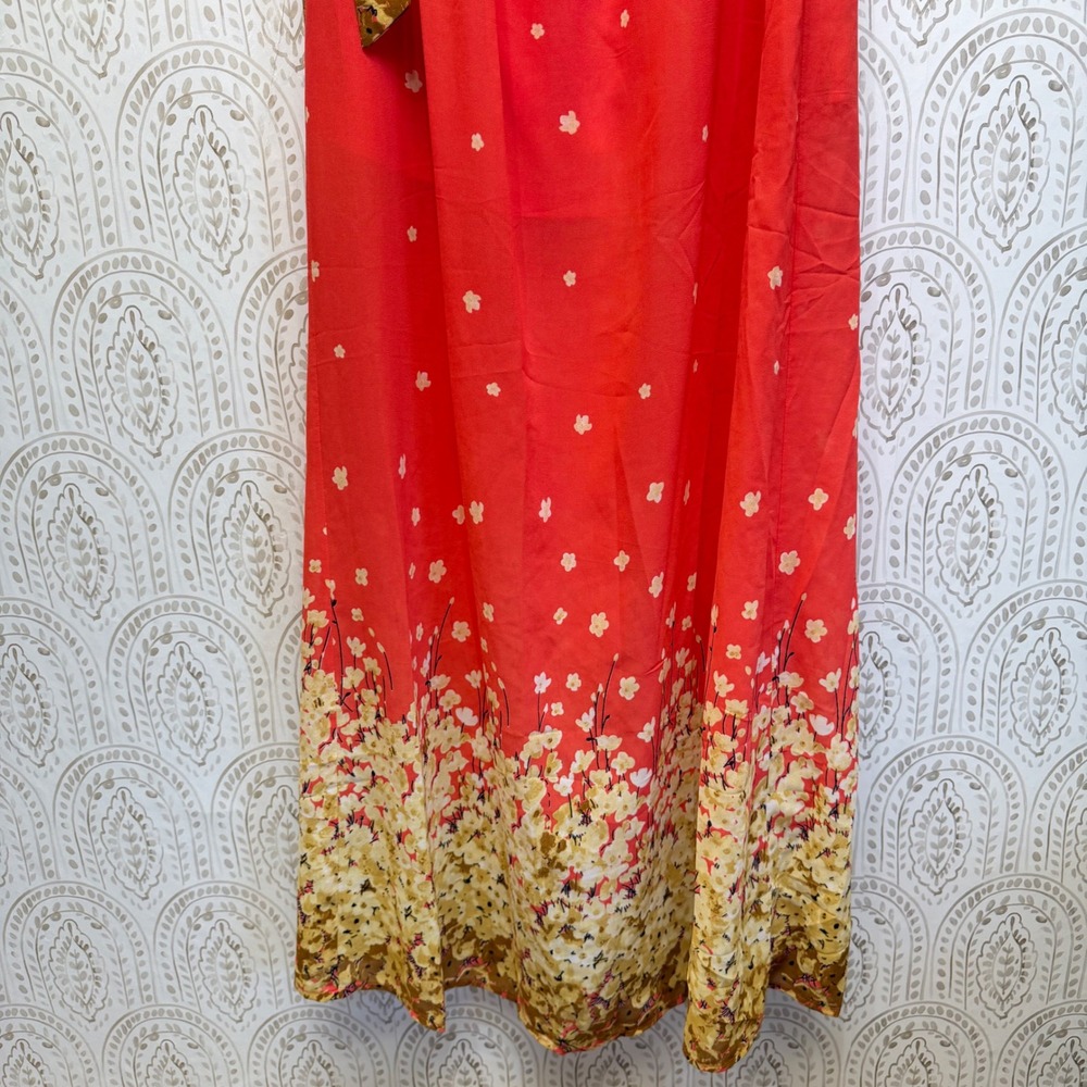 Strapless Coral Floral Maxi Dress - Picture 3 of 8